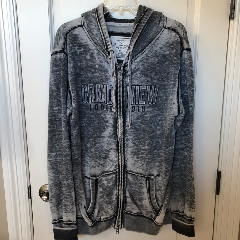 Vintage Grand View Lodge Distressed Gray Hooded Sweatshirt • XL